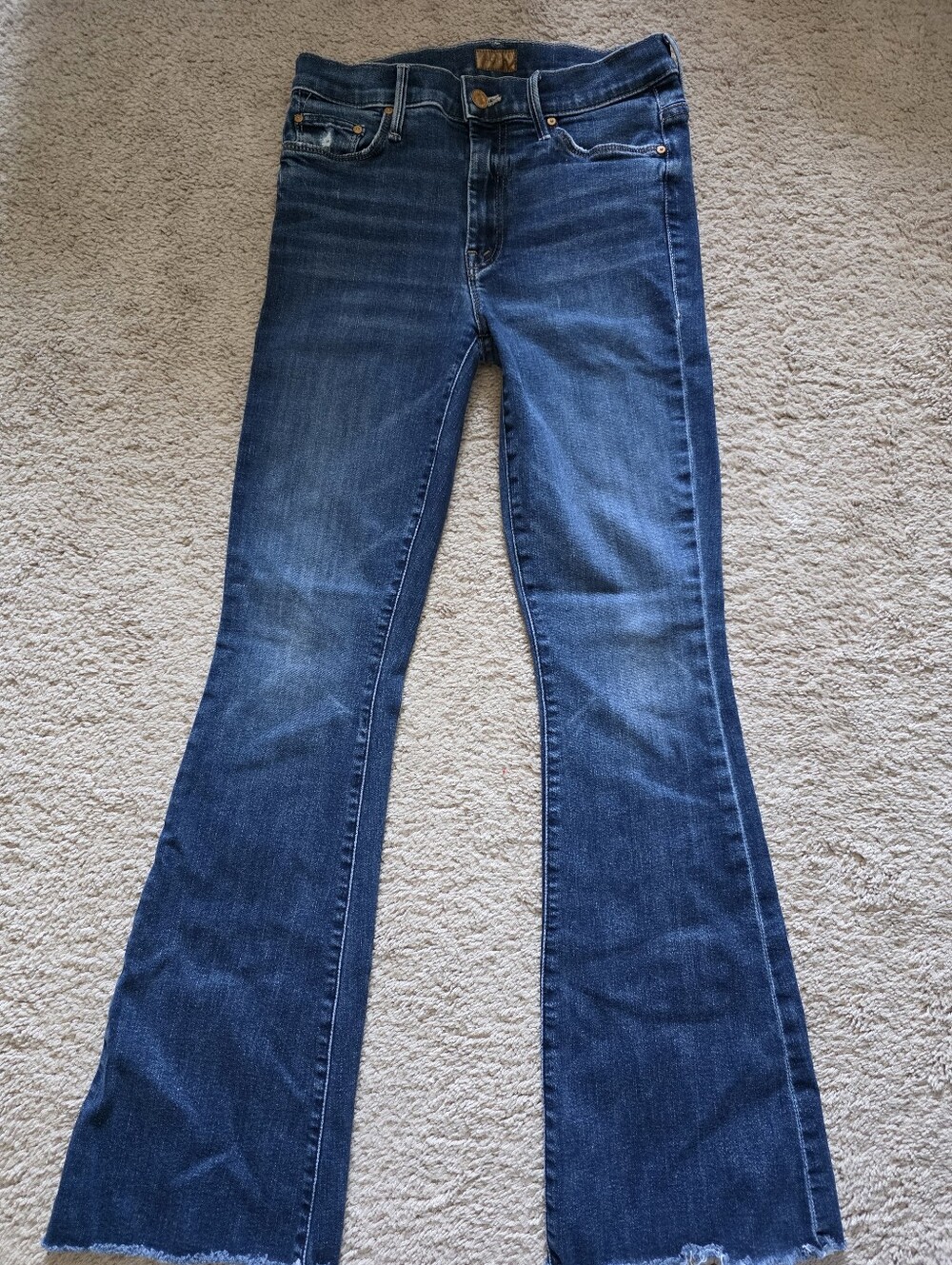 MOTHER The Weekender Fray Teaming Up High Rise Flare Denim Jeans Size 27